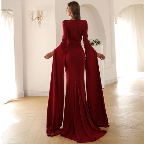 Long Sleeves Solid Formal GownSize: S, M, L, XL (size chart on the last picture)Color: Black, Burgundy, White Dramatic Sleeves, Sleeve Gown, Fishtail Dress, Elegant Dresses Long, Long Sleeve Gown, Maxi Dress Wedding, Mermaid Evening Dresses, Womens Dress, Formal Gowns