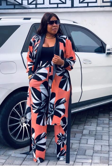 Kimono Set for women 2023 Trouser Two Piece Outfits, Kimono Two Piece Outfit, 2 Piece Pants Set, Palazo Trousers Women Outfit, Up And Down Material Style For Ladies, Top And Trousers Outfit Material, Up And Down Trousers For Ladies, Palazzo Trouser And Top, Ankara Kaftan Styles For Women