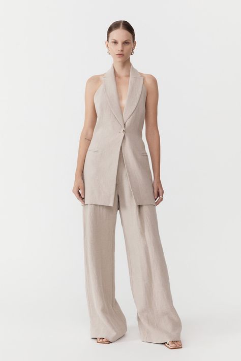 St. Agni | Tops Australian Clothing, Meghan Markle Style, St Agni, Linen Suits, Backless Design, Mood Board Fashion, Matching Dresses, Linen Women, David Jones