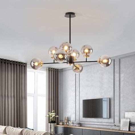 Nordic LED Chandelier for Living Room Bedroom Kitchen Gold Glass Ball Lustre Ceiling Hanging Lamp Home Decor Lighting Fixtures _ - AliExpress Mobile Chandelier Lighting Bedroom, Chandelier Living Room Modern, Retro Chandelier, Dining Room Lamp, Rustic Loft, Dining Room Ceiling, Bubble Chandelier, Ceiling Hanging, Metal Chandelier
