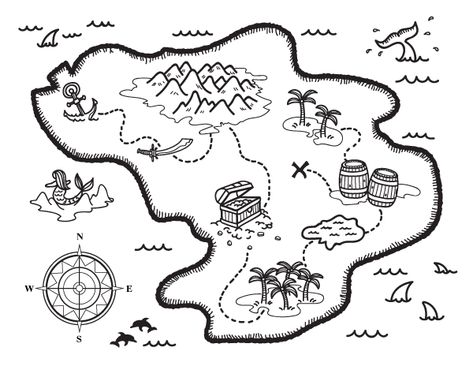 Free treasure map coloring page. Download it at https://museprintables.com/download/coloring-page/treasure-map/ Treasure Map Drawing, Treasure Island Map, Map Coloring Pages, Treasure Maps For Kids, Coloring Pages Preschool, Pirate Map, Pirate Treasure Maps, Pirate Maps, Pirate Crafts