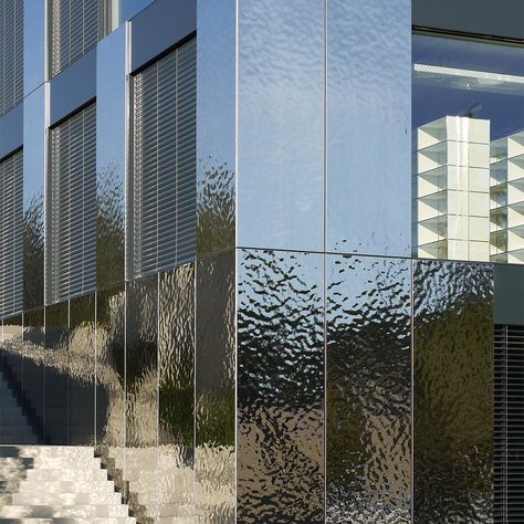 Mirror Facade Architecture, Stainless Steel Facade, Mirror Facade, Mirror Building, University Building, Metal Shop Building, Metal Building Kits, Facade Panel, Steel Barns