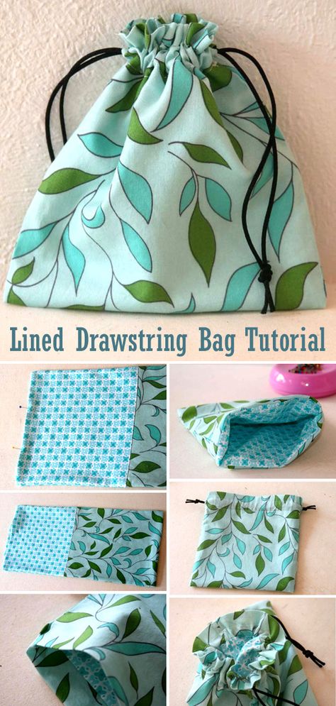 Better Lined Drawstring Bag Tutorial Patchwork, Tela, Paper Bag Sewing Pattern, Lined Drawstring Bag Tutorial How To Sew, Small Fabric Bags Pattern, Lined Gift Bag Tutorial, Easy Sewing Bag Patterns, Drawstring Bags Tutorial, Small Fabric Projects Scrap