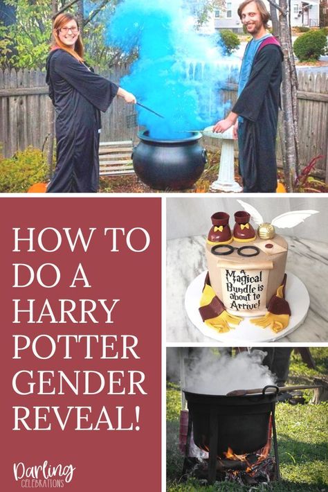 Happy Potter Gender Reveal, Movie Themed Gender Reveal, Gender Reveal Potion Recipe, Harry Potter Gender Reveal Potion, Harry Potter Reveal Party Ideas, Wizard Or Witch Gender Reveal, Nerd Gender Reveal, Anime Gender Reveal Ideas, Witches Brew Gender Reveal