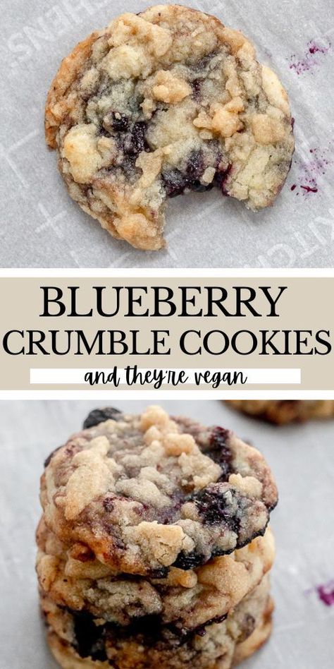 Vegan Blueberry Cookies Recipe Savory Vegan Recipes, Vegan Blueberry Crumble, Exotic Desserts, Blueberry Cookies Recipes, Vegan Dessert Recipe, Crumble Cookies, Blueberry Cookies, Vegan Baking Recipes, Vegan Cookies Recipes