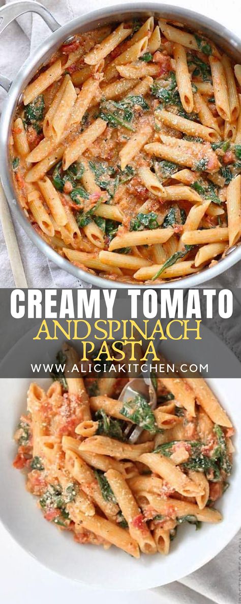 CREAMY TOMATO AND SPINACH PASTA - Cooking Recipes Chicken Pasta With Tomatoes And Spinach, Essen, Creamy Tomato Pasta With Ground Beef, Beef Spinach Pasta Recipes, Tomato Corn Pasta, Spinach And Tomato Pasta Recipes, One Pot Pasta With Spinach And Tomatoes, Spinach Mushroom Tomato Pasta, Vodka Sauce With Spinach