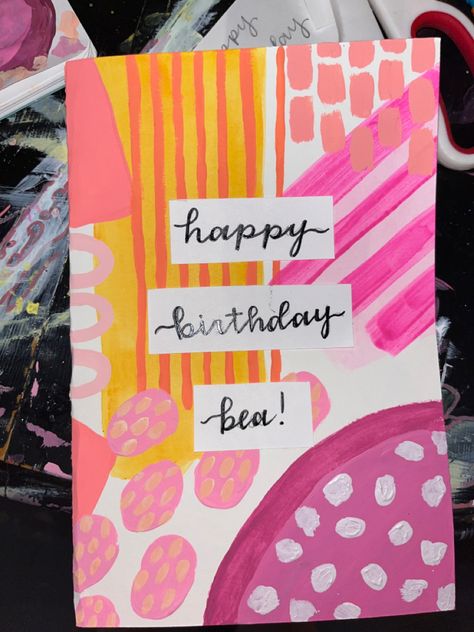 Diy 21st Birthday Cards, Pink And Orange Birthday, Easy Birthday Cards Diy, Birthday Canvas, Happy Birthday Cards Diy, Orange Birthday, Birthday Painting, Painting Birthday, Birthday Collage