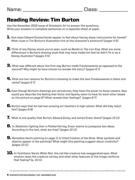 Tim Burton Questions Art Teacher Resources, Sculpture Lessons, Reading Review, Jr High, Middle School Language Arts, Nightmare Before Christmas Halloween, Art Teaching, Easy Art, Arts Ed