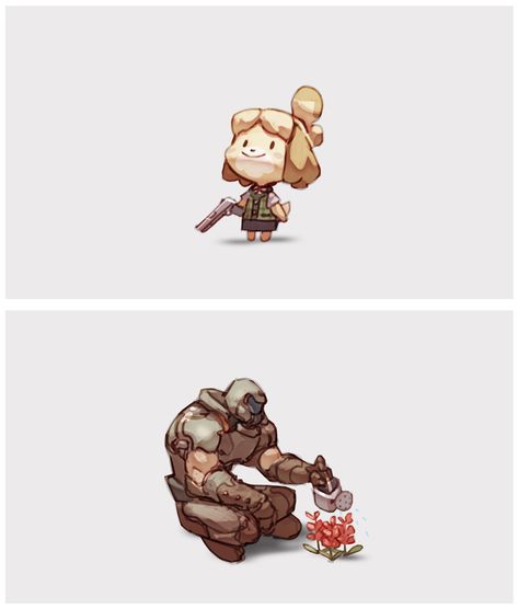 Doomguy And Isabelle, Animal Crossing Fan Art, Animal Crossing Funny, Animal Crossing Memes, Animal Crossing Characters, New Animal Crossing, Animal Crossing Game, Animal Crossing Qr, Star Citizen