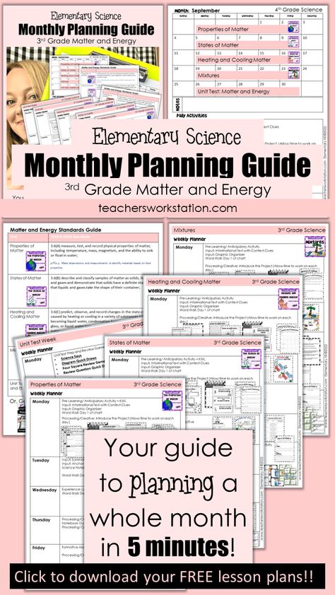 FREE 3rd Grade Matter and Energy Monthly Planning Guide – Teacher's Workstation Science 3rd Grade, Elementary Science Projects, What Is A Scientist, Science Matter, 2nd Grade Science, Reasoning Activities, 3rd Grade Science, Summary Writing, Lab Activities