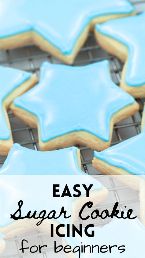 This easy sugar cookie icing recipe is make with simple pantry staple ingredients and is easy enough for beginners. Great for spreading and piping sugar cookie decorating ! #sugarcookieicing #easyrecipe Recipe For Royal Icing For Sugar Cookies, Diy Icing For Sugar Cookies, Recipe For Icing For Sugar Cookies, Easy Sugar Cookie Icing That Hardens, Simple Cookie Icing Recipe, Royal Icing Easy Recipe, How To Make Cookie Icing That Hardens, Perfect Sugar Cookie Icing, Basic Icing Recipe