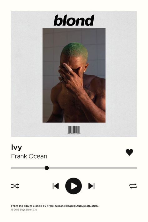 Regional, Frank Ocean Spotify, Frank Ocean Print, Ivy Frank Ocean, Ivy Poster, Poster Frank Ocean, Frank Ocean Songs, Frank Ocean Wallpaper, Frank Ocean Poster