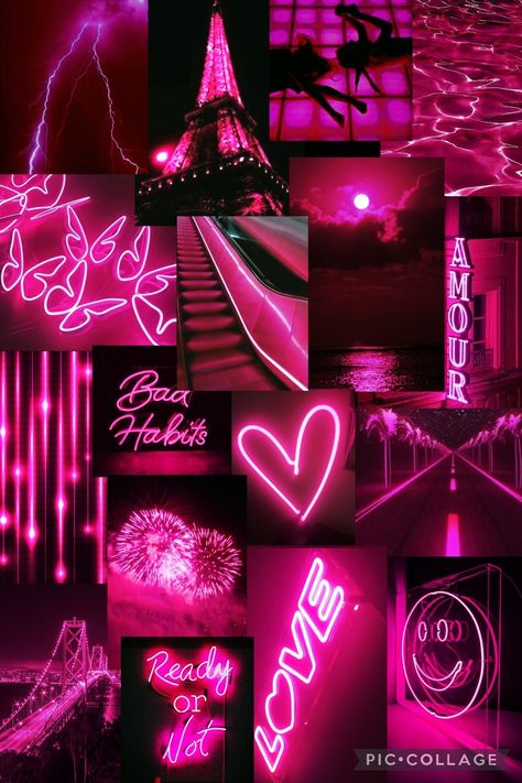 A neon pink collage for phone wallpapers Phone Wallpaper With Quotes, Pink Aesthetic Phone Wallpaper, Pink Wallpaper Collage, Neon Pink Wallpaper, Pink Aesthetic Phone, Neon Pink Aesthetic, Pink Aesthetic Collage, Wallpaper With Quotes, Wallpapers Rosa