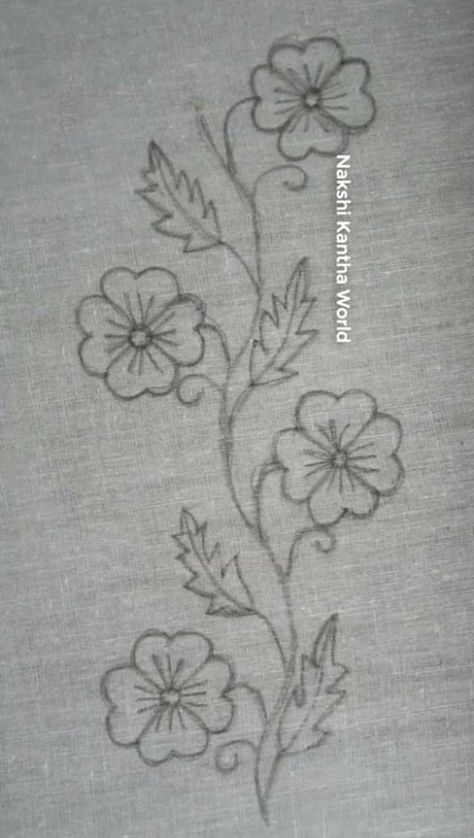 Simple Embroidery Designs Drawings, Simple Flower Border, Pola Manik, Hand Embroidery Patterns Free, Pola Bordir, Hand Embroidery Patterns Flowers, Floral Embroidery Patterns, Hand Embroidery Videos, Border Embroidery Designs