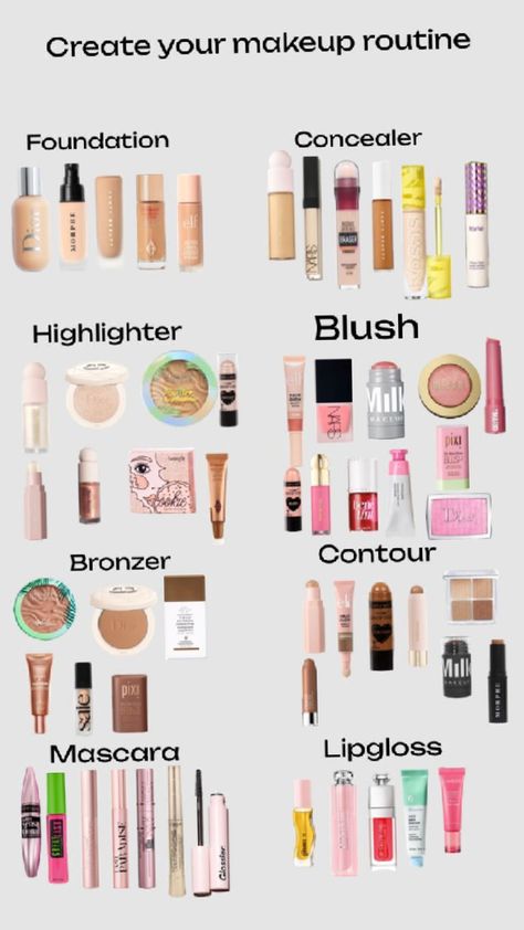 Create your own makeup routine? Makeup Routine In Order, Best Makeup Product, Morning Routine Makeup, Pick Your Makeup Routine, No Foundation Makeup Routine, Makeup Routine Order, Makeup Prep Routine, Full Makeup Routine, Great Makeup Products