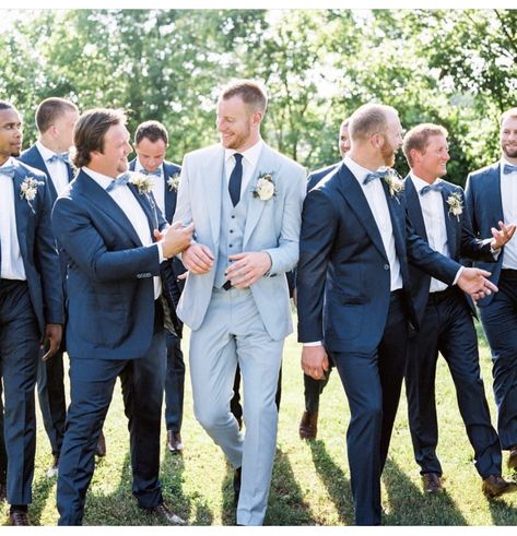 Carson Wentz Wedding. Light Blue Groom and Navy Blue Groomsmen Blue Grey Wedding Suit, Best Man Suit Wedding Navy Blue, Grey And Navy Suit Wedding, Navy Blue Suit With Light Blue Shirt, Grey Groom Blue Groomsmen, Light Blue Groom Navy Groomsmen, Grey Blue Wedding Suit, Dusty Blue Wedding Suit Groomsmen, Groom Dusty Blue Wedding