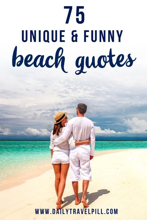 Are you looking for funny and unique beach quotes? Check out these 75 inspiring beach quotes that will brighten your day! | love beach quotes | short beach quotes | ocean quotes | sea quotes | beach instagram captions | I Love Beach Quotes, Lifes A Beach Quotes, Sea Beach Quotes Vacations, Beach Morning Quotes, Sea And Love Quotes, Beach Days Captions, Beach Love Quotes Couples Ocean, I Love The Beach Quotes, Sea Funny Quotes