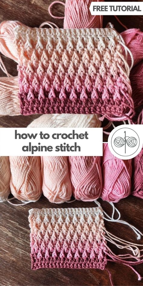 Crochet Alpine Stitch, Uncinetto Zig Zag, Alpine Stitch, Different Crochet Stitches, Crochet Stitches For Blankets, Crochet Stitches Free, Crochet Blanket Designs, Crochet Stitches Video, Crochet Stitches For Beginners