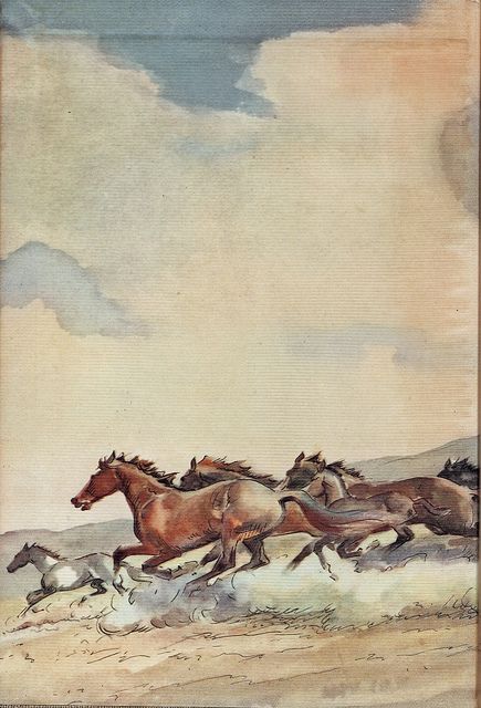 Wesley Dennis Horses, Western Art Wallpaper, Brown Poster Design, Cowgirl Art Wild West, Vintage Horse Art, Western Art Wild West, Vintage Horse Illustration, Horses Illustration, Western Aesthetic Wallpaper