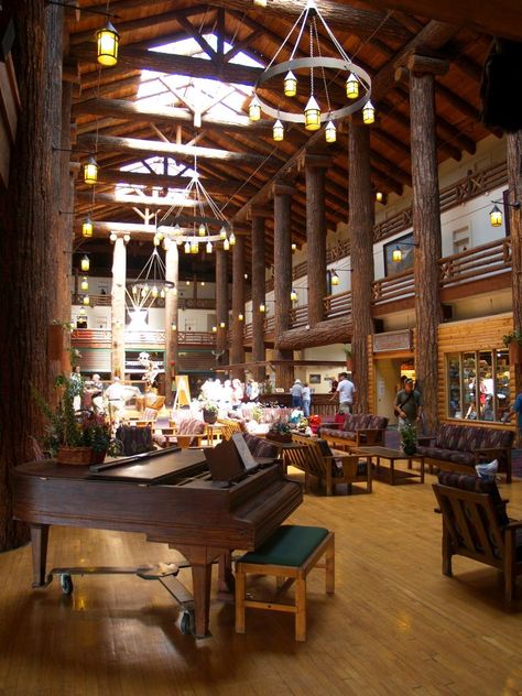 Log Home Interiors, Nature, Lodge Architecture, Glacier Park Lodge, Travel Montana, Scifi Environment, Mountain Architecture, National Park Lodges, Wooden Cabin