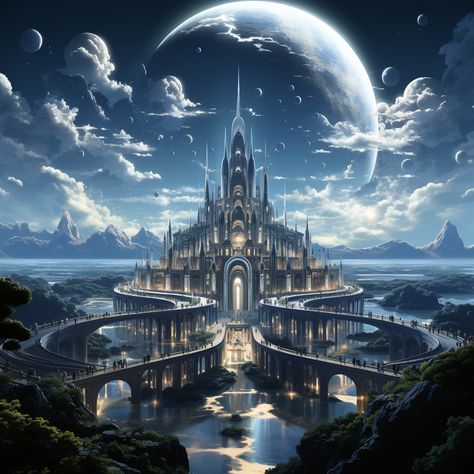 Waterfall Castle Fantasy Art, Epic Castle, Magical Palace, Space Castle, Sky Palace, Sea Castle, Moon Castle, Fantasy Castles, Castle House Design
