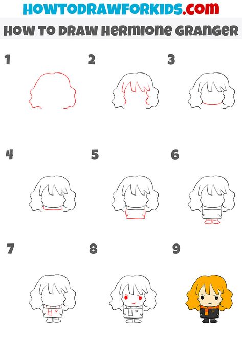 how to draw hermione granger step by step Step By Step Drawing Harry Potter, Harry Potter How To Draw, Hermione Granger Drawing Easy, Harry Potter Step By Step Drawing, How To Draw Hermione Granger, How To Draw Harry Potter, Hermione Granger Drawing, Harry Potter Painting, Harry Potter Art Drawings