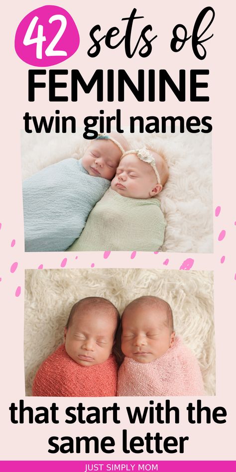 Expecting twin girls? Check out this list of 42 adorable twin girl names that start with the same letter. Feminine and beautiful girly names for your twin girls. You'll love this large list of possible names for your twin girls. Find the perfect names for your baby girls. What you need to know about having a safe and enjoyable pregnancy is here! Important tips, hacks and more for childbirth, labor, and parenting. Twin Girl Nurseries, Twin Names Girl And Girl, Twin Girl Names Unique, Twin Names Girl, Cute Twin Names, Unique Twin Names, Twin Girl Nursery, Twin Baby Girl Names, Girly Girl Names