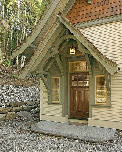 Tiny Cottages, Timber Porch, Cottage Entrance, Cottage House Exterior, Beam Design, Waterfront Cottage, Porch Roof, Cottage Exterior, King Edward