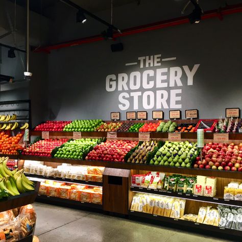 An independent grocery store with their very own cafe right beside it. Find affordable produce in the grocery store and see it cooked perfectly in the cafe. Supermarket Design Interior, Display Visual Merchandising, Fruit And Veg Shop, Vegetable Shop, Grocery Store Design, Supermarket Design, Fruit Shop, Fresh Market, Shop House Plans