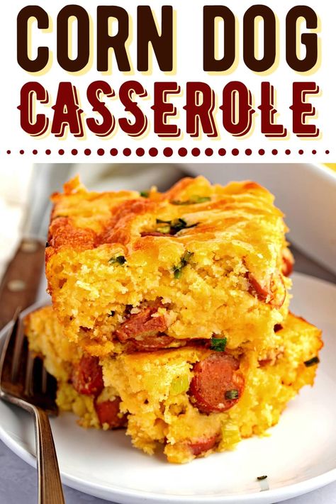 Corndog Casserole, Corn Dog Casserole, Cornbread Dishes, Hot Dog Casserole, Chicken Dressing, Corndog Recipe, Moist Cornbread, Hot Dogs Recipes, Cornbread Casserole