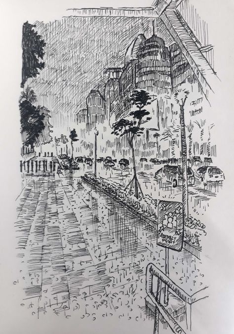 Stuck In Heavy Rain Croquis, Rain Drawings Sketches, Rain Ink Drawing, Raining Drawing Sketches, Rain Sketch Pencil, Raining Sketch, Rain Line Art, Rainy Sketch, Rain Drawing Sketches