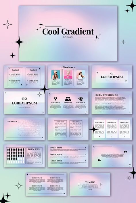 gradient presentation using canva with stars and minimal Canva Templates Presentation Free, Power Points Ideas, Canva Powerpoint Template Free, Templat Power Point Aesthetic, Gradient Powerpoint Template, Ppt Ideas Aesthetic, Canva Presentation Ideas School, Canvas Presentation Ideas, Template Presentation Design Layout