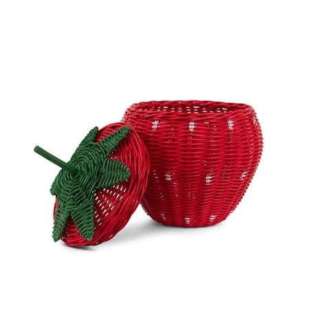 Hand Woven Strawberry Rattan Storage Basket with Lid Decorative Bin Home Decor Shelf Organizer Cute Handmade Handcrafted Gift - Bed Bath & Beyond - 36178684 Home Decor Shelves, Wicker Basket With Lid, Rattan Storage Basket, Storage Basket With Lid, Storage Baskets With Lids, Rattan Storage, Strawberry Decorations, Basket With Lid, Shelf Organizer