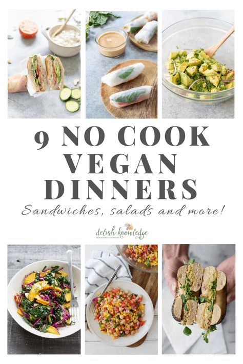 Vegetarian No Cook Meals, Easy Vegan Recipes No Cook, Vegan Cold Dinner, Healthy No Cook Recipes, No Cook Salad, Vegan Cold Meals, Easy Summer Vegan Dinners, Cold Vegan Dinner, Vegan No Cook Meals