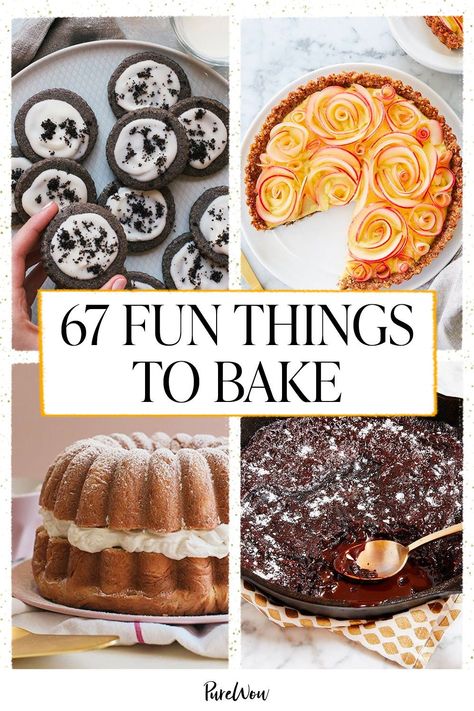 PureWow shares 67 fun things to bake the next time you're bored, from cookies to cake to crème brûlée. Fun Things To Bake, Beginner Baking Recipes, Unique Recipes Desserts, Things To Bake, Baking For Beginners, Dessert From Scratch, Impressive Desserts, Bored At Home, Creative Desserts