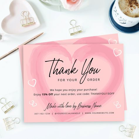 Thank You For Your Order Bakery, Thank You For Buying Cards, Packaging Card Ideas, Pink Thank You Card, Thank You For Order Card, Small Business Cards Ideas Aesthetic, Card Thank You For Order, Thank You Card Design Template, Thank You For Your Order Card Design
