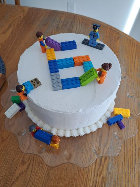 Simple Lego Birthday Cake, Easy Lego Birthday Cake, Lego Theme Food, Lego Construction Cake, Lego Birthday Food, Birthday Cake 6 Boy, Lego Movie Birthday Party, Lego 5th Birthday Party, Lego Cupcakes For Boys
