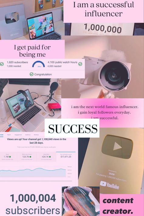 Vlogging Vision Board, Influence Vision Board, 2024 Vision Board Youtube, Aesthetic Korean Youtubers, Social Media Followers Vision Board, Vision Board Business Success, Approved Vision Board, Blogger Vision Board, Successful Youtube Channel Vision Board