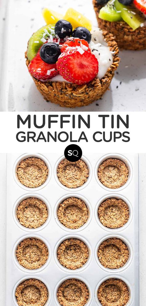 Muffin Tin Granola Cups, Granola Fruit Cups, Vegan Granola Cups, Granola Peanut Butter Cups, Baked Granola Cups, Oatmeal Cups With Yogurt And Fruit, Granola Cups Recipes, Granola Cups With Yogurt, Breakfast Granola Cups