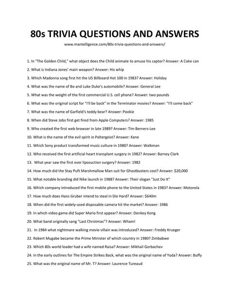 Downloadable list of 80s Trivia questions and answers Decade Trivia Questions, Best Trivia Questions And Answers, Bar Trivia Questions And Answers, Trivia Night Questions And Answers, Diy Trivia Night, 90s Trivia Questions And Answers, 80s Trivia With Answers, Adult Trivia Questions And Answers, Birthday Trivia Questions For Adults