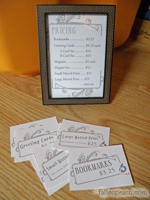 Excellent idea: Pricing Sheet / Signs (instead of individual tags) incorporating your logo/brand Craft Fair Vendor, Craft Fair Table, Vendor Booth Display, Craft Fair Booth Display, Vendor Table, Craft Market Display, Craft Show Booths, Craft Show Booth, Vendor Displays