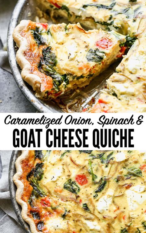 This caramelized goat cheese quiche with spinach has rich flavors, a creamy filling, and a crisp, buttery crust. Perfect for brunch or weeknight meals! Quiche, Spinach Goat Cheese Quiche, Quiche With Spinach, Spinach Goat Cheese, Gut Diet, Goat Cheese Quiche, Vegetarian Quiche, Veggie Quiche, Quiche Recipes Easy