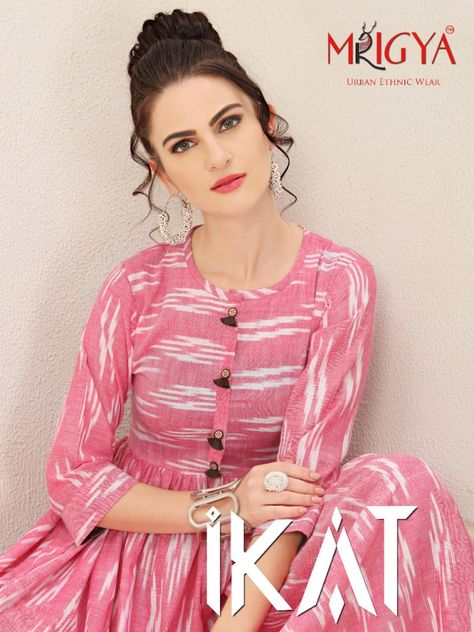 Mrigya ikkat printed kurtis collection Ikkat Kurta Designs, Ikkat Kurti, Ikkat Print, Printed Kurti Designs, Printed Kurtis, Ikkat Dresses, Tenun Ikat, Churidar Designs, Ikat Dress