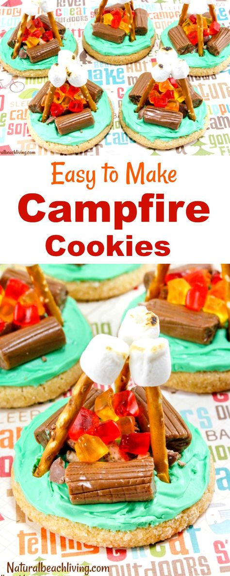 How to Make Campfire Cookies Everyone Will Love, Camping Theme, Camping Party Ideas, Camping food, Party food, Cookies, Easy Sugar Cookie Ideas, Kids Snacks Camping Party Foods, Campfire Cookies, Campfire Meals, The Banana Splits, Theme Snack, Banana Split Dessert, Camping Snacks, Party Food Themes, Camping Theme Party