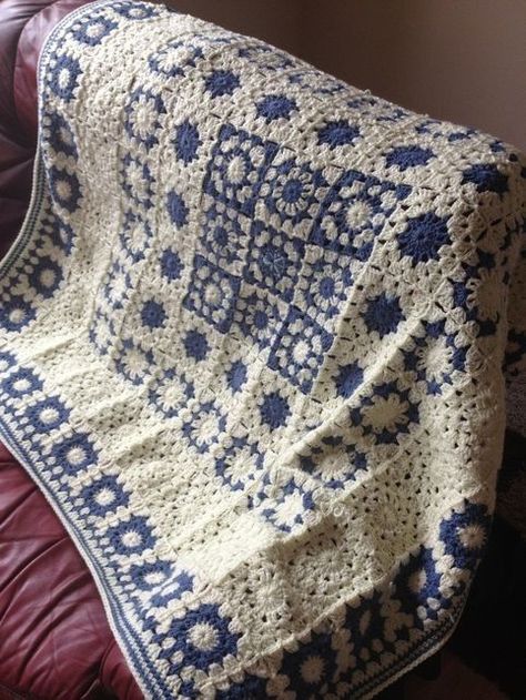 Crochet Squares Afghan, Crochet Blanket Designs, Crochet Blanket Afghan, Crochet Granny Square Blanket, Crochet Bedspread, Blue Crochet, Granny Square Blanket, Square Blanket, Crochet Square Patterns
