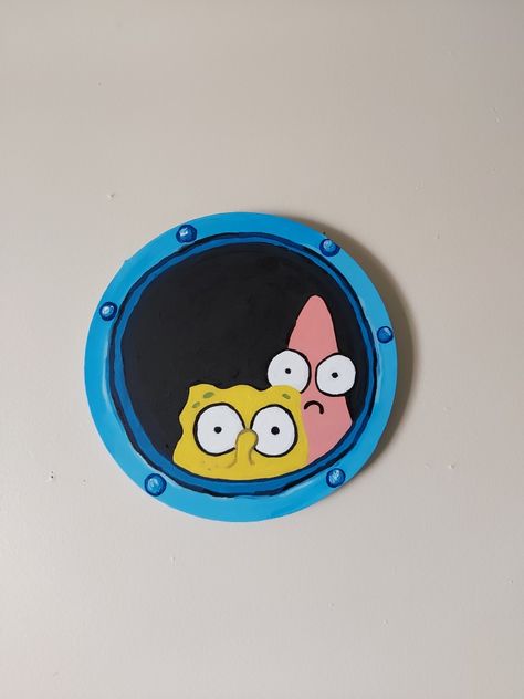 Porthole Painting, Spongebob Patrick, Round Canvas, Acrylic Paint, Paint, Canvas