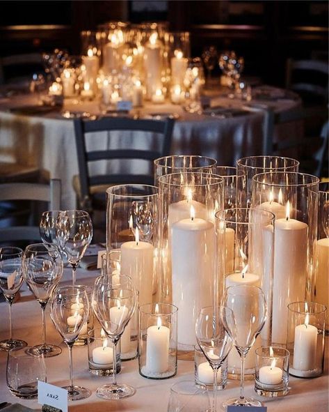 Wedding Table Setting Ideas, Hiasan Perkahwinan, Romantic Wedding Centerpieces, Wedding Candles Table, Wedding Table Setting, Table Setting Ideas, Tafel Decor, Tables Design, Wedding Table Designs