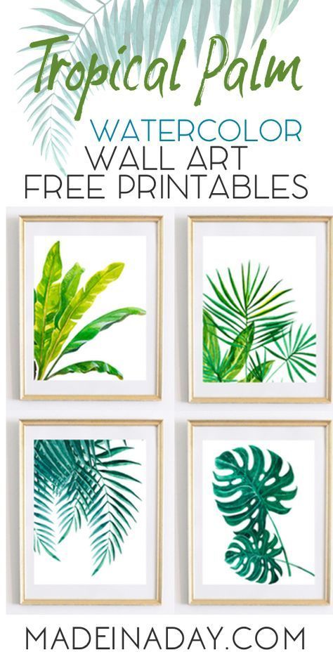 Looking for Tropical Palm Watercolor Wall Art Printables for you home decor? Palm fronds, Monstra, Banana Plant, jungle palms. Print on cardstock, frame and hang.  via @madeinaday #WallDecorPrintables Film Decor, Diy Dekor, Wall Art Printables, Deco Jungle, Diy Wand, Tropical Home Decor, Ideas Craft, Art Printables, Watercolor Wall