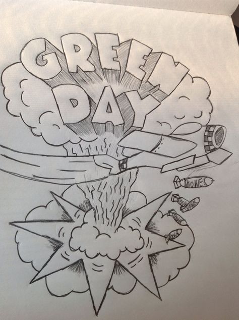 Green Day! Dookie! Best Band Ever! Green Day Drawings Easy, Green Day Painting, Rock Band Drawings, Green Day Drawings, Band Doodles, Green Day Art, Band Paintings, Green Day Tattoo, Band Drawings