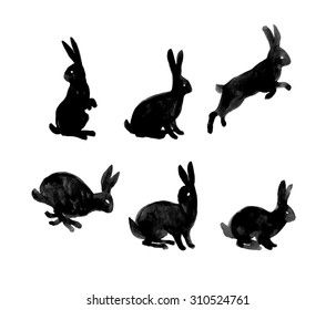 Similar Images, Stock Photos & Vectors of Set of Rabbit Silhouettes - Vector Image - 312693803 | Shutterstock Jack Rabbit Illustration, Black Rabbit Illustration, Rabbit Illust, Rabbit Poses, Rabbit Illustration Design, Rabbit Leaping, Rabbit Silhouettes, Bunny Tattoo Small, Rabbit Pose